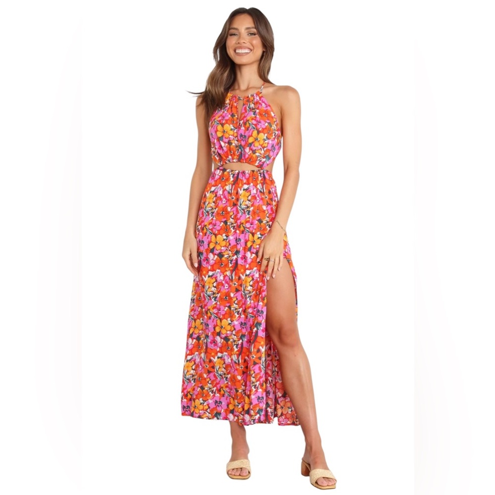 Petal & Pup Pink Orange Floral Midi Dress